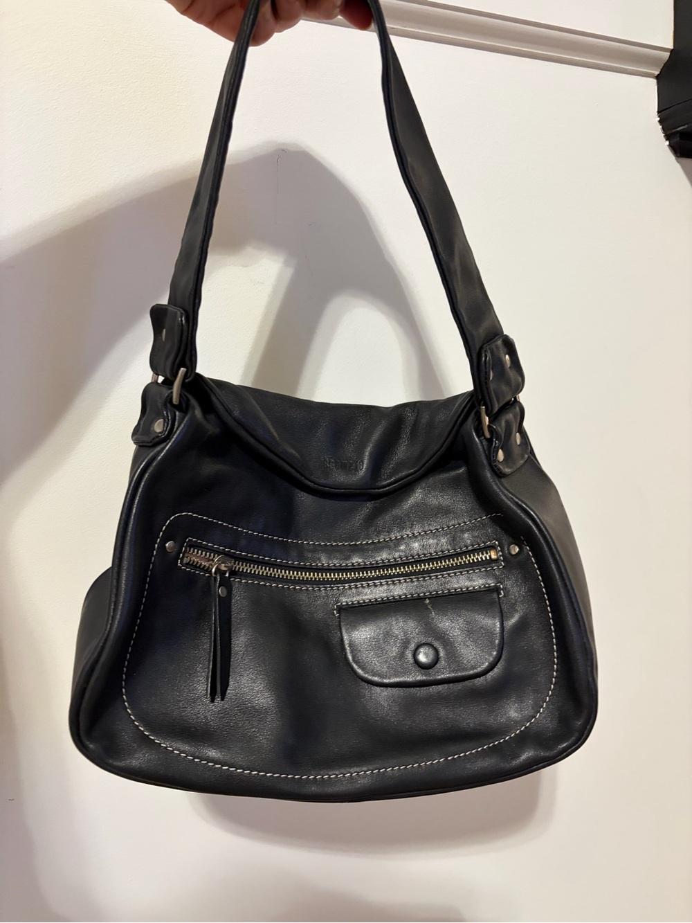 Black Leather Messenger Shoulder Bag